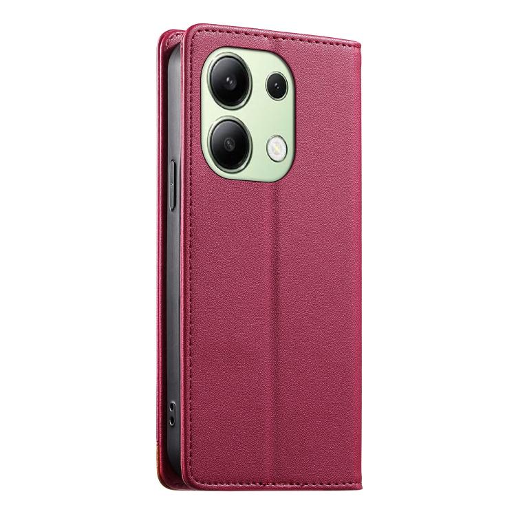 For Redmi Note 13 4G Dierfeng Splicing Strong Magnetic RFID Vegan Leather Phone Case