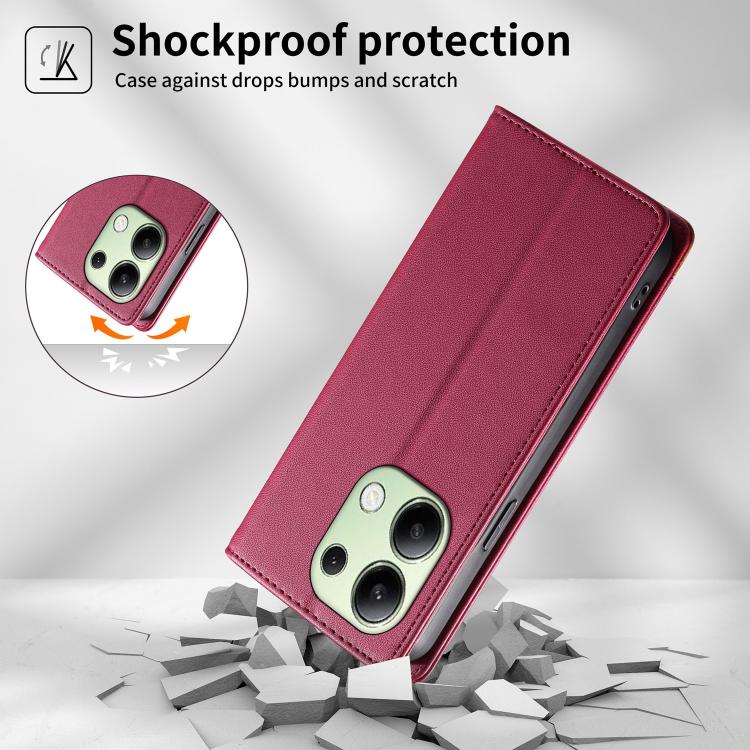 For Redmi Note 13 4G Dierfeng Splicing Strong Magnetic RFID Vegan Leather Phone Case