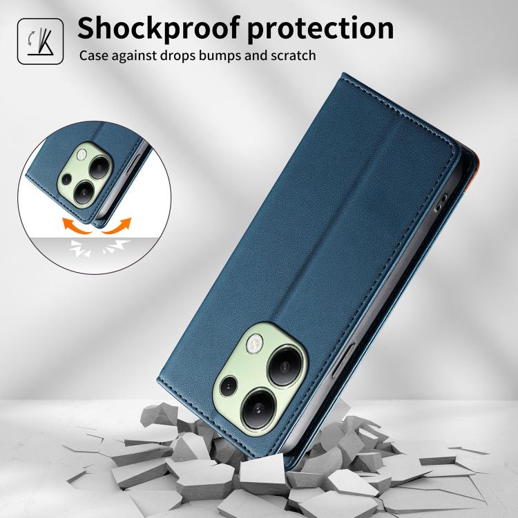 For Redmi Note 13 4G Dierfeng Splicing Strong Magnetic RFID Vegan Leather Phone Case