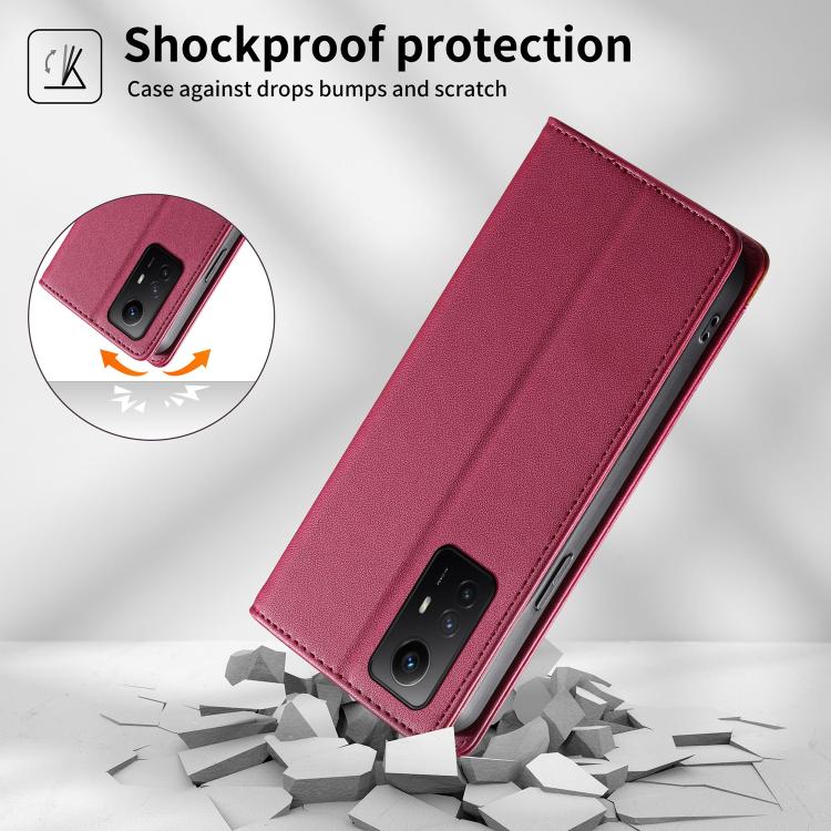 For Redmi Note 12S / Note 11S 4G Dierfeng Splicing Strong Magnetic RFID Vegan Leather Phone Case