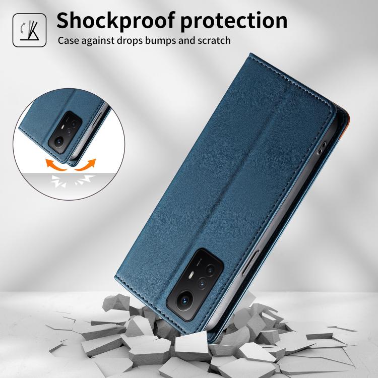 For Redmi Note 12S / Note 11S 4G Dierfeng Splicing Strong Magnetic RFID Vegan Leather Phone Case