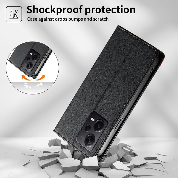 For Redmi Note 12 Pro+ Global Dierfeng Splicing Strong Magnetic RFID Vegan Leather Phone Case