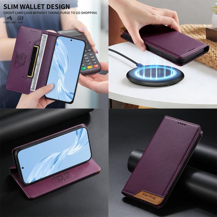 For Redmi Note 12 Pro+ Global Dierfeng Splicing Strong Magnetic RFID Vegan Leather Phone Case