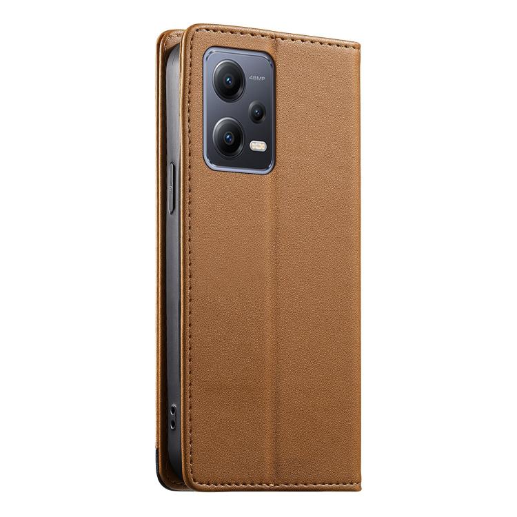 For Redmi Note 12 5G Global / Poco X5 Dierfeng Splicing Strong Magnetic RFID Vegan Leather Phone Case