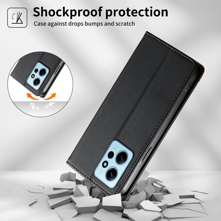 For Redmi Note 12 4G Global Dierfeng Splicing Strong Magnetic RFID Vegan Leather Phone Case
