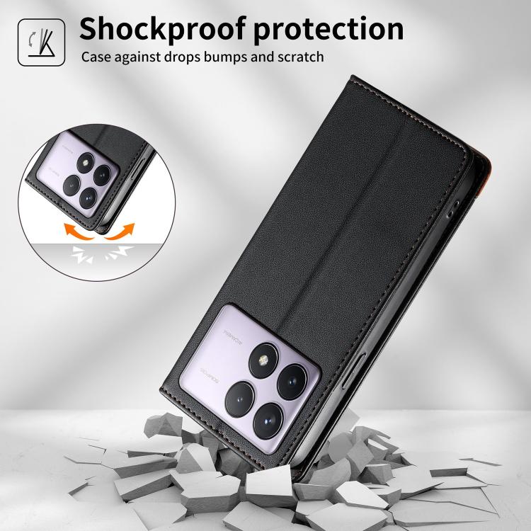 For Redmi K70 / K70 Pro / Poco F6 Pro Dierfeng Splicing Strong Magnetic RFID Vegan Leather Phone Case