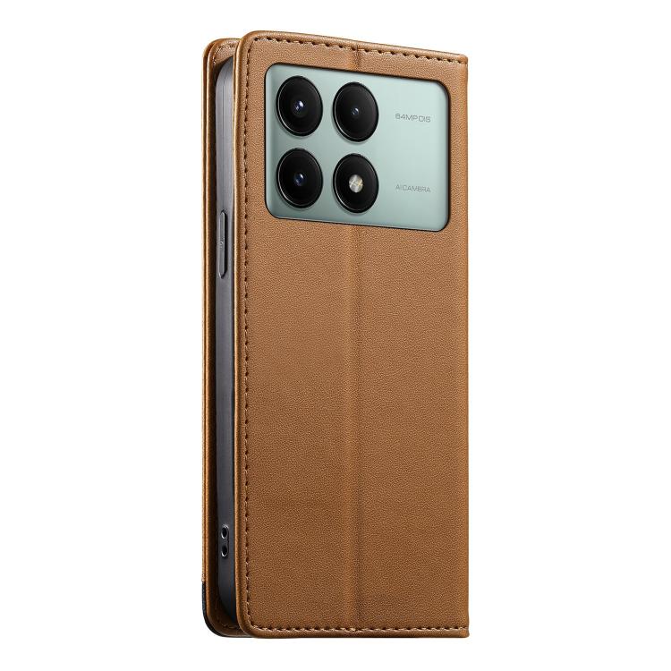 For Redmi K70E / Xiaomi Poco X6 Pro Dierfeng Splicing Strong Magnetic RFID Vegan Leather Phone Case
