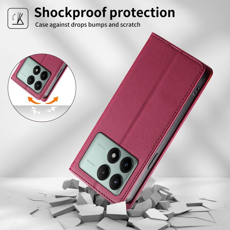 For Redmi K70E / Xiaomi Poco X6 Pro Dierfeng Splicing Strong Magnetic RFID Vegan Leather Phone Case