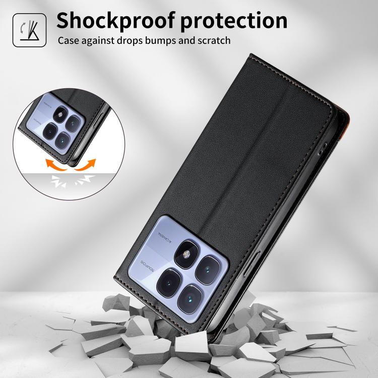 For Redmi K70 Ultra Dierfeng Splicing Strong Magnetic RFID Vegan Leather Phone Case