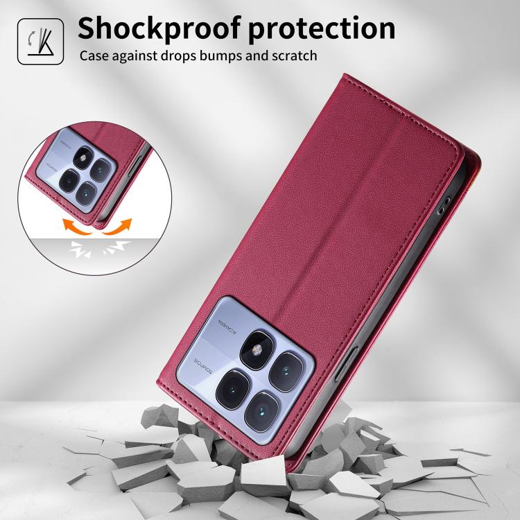 For Redmi K70 Ultra Dierfeng Splicing Strong Magnetic RFID Vegan Leather Phone Case