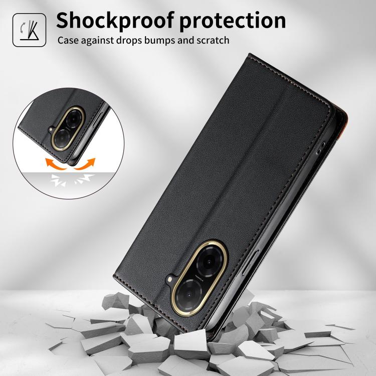 For Redmi A5 4G 171.7mm / Poco C71 Dierfeng Splicing Strong Magnetic RFID Vegan Leather Phone Case