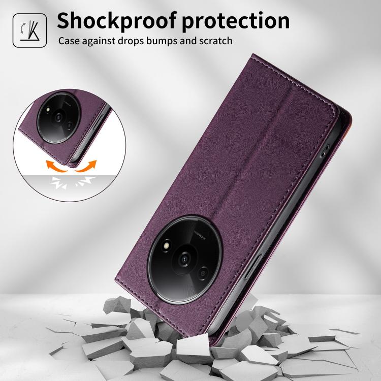 For Redmi A3 / Xiaomi Poco C61 Dierfeng Splicing Strong Magnetic RFID Vegan Leather Phone Case