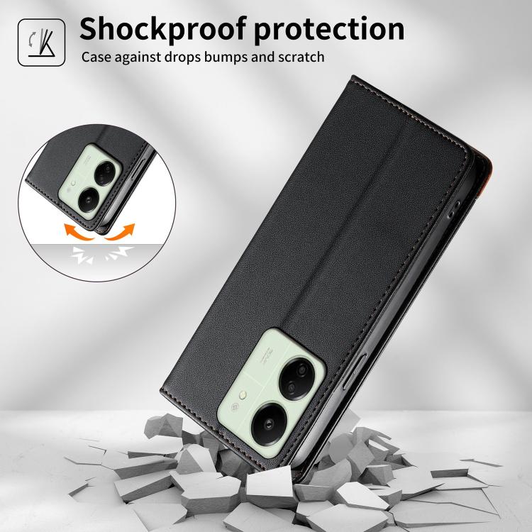 For Redmi 13C / Redmi 13R / Poco M6 5G Dierfeng Splicing Strong Magnetic RFID Vegan Leather Phone Case