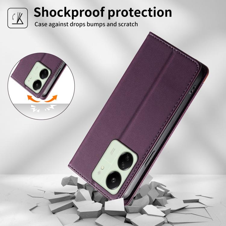 For Redmi 13C / Redmi 13R / Poco M6 5G Dierfeng Splicing Strong Magnetic RFID Vegan Leather Phone Case
