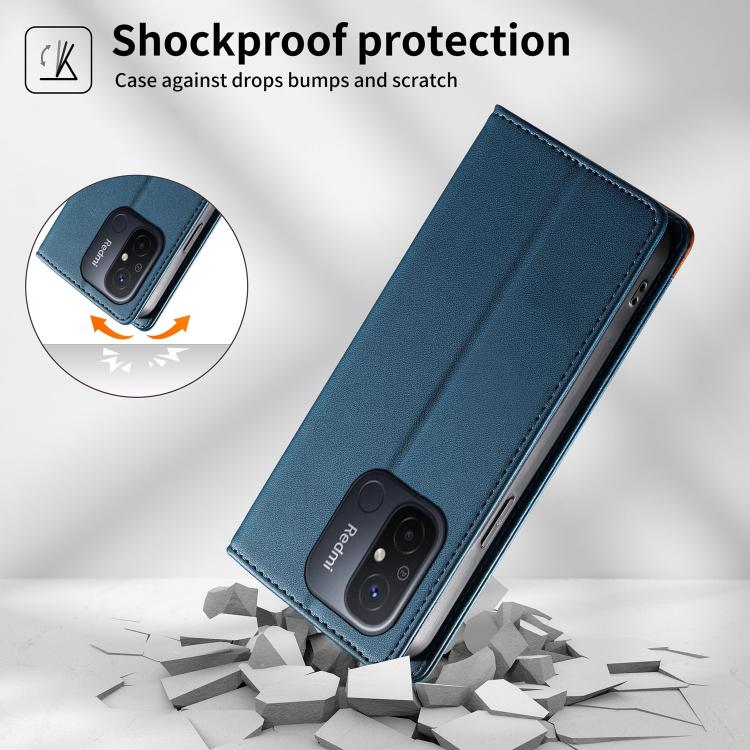 For Redmi 12C / 11A / Poco C55 Dierfeng Splicing Strong Magnetic RFID Vegan Leather Phone Case