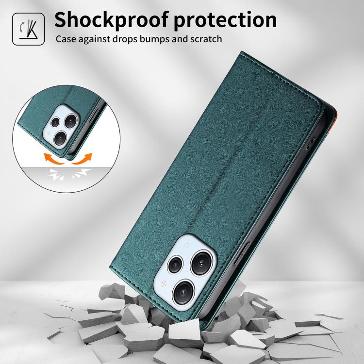 For Redmi 12 / Note 12R / Poco M6 Pro 5G Dierfeng Splicing Strong Magnetic RFID Vegan Leather Phone Case