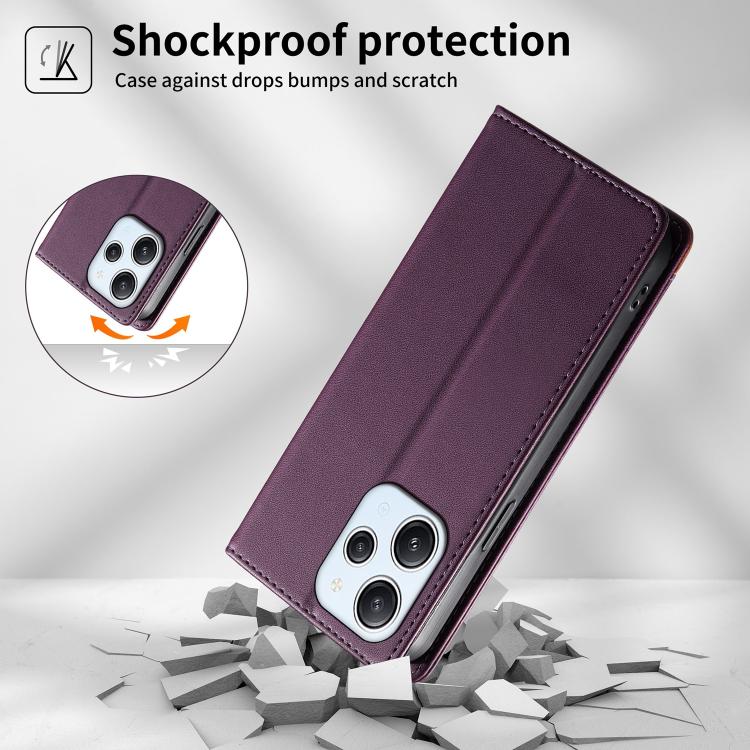 For Redmi 12 / Note 12R / Poco M6 Pro 5G Dierfeng Splicing Strong Magnetic RFID Vegan Leather Phone Case