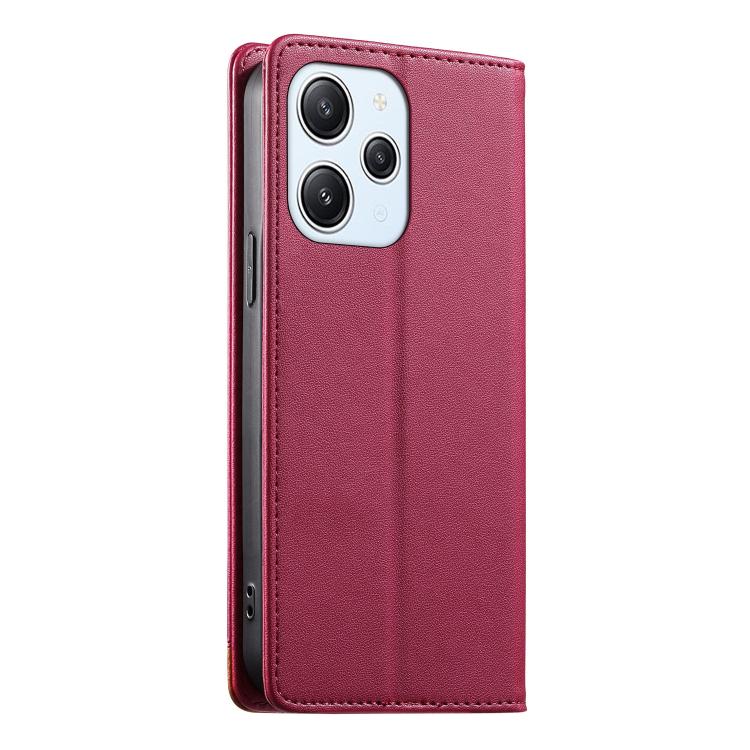 For Redmi 12 / Note 12R / Poco M6 Pro 5G Dierfeng Splicing Strong Magnetic RFID Vegan Leather Phone Case