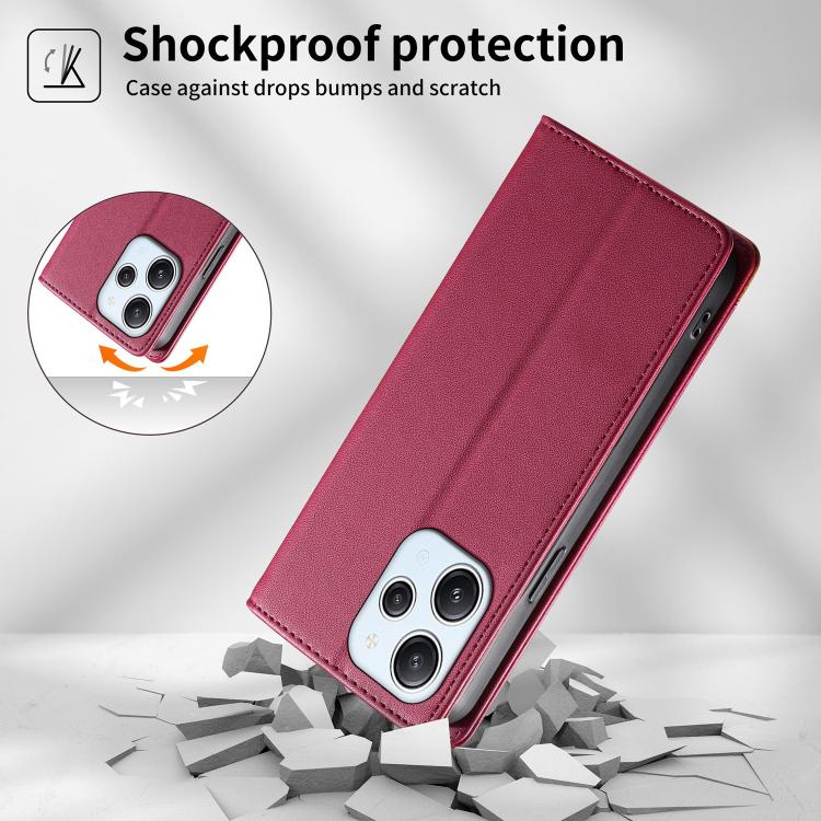 For Redmi 12 / Note 12R / Poco M6 Pro 5G Dierfeng Splicing Strong Magnetic RFID Vegan Leather Phone Case