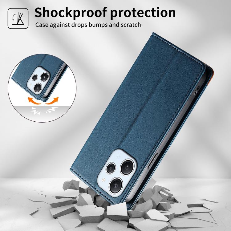 For Redmi 12 / Note 12R / Poco M6 Pro 5G Dierfeng Splicing Strong Magnetic RFID Vegan Leather Phone Case