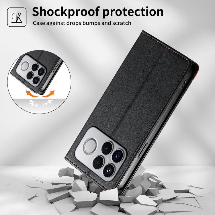 For Redmi K90 Pro Max / Poco F8 Ultra 5G Dierfeng Splicing Strong Magnetic RFID Vegan Leather Phone Case