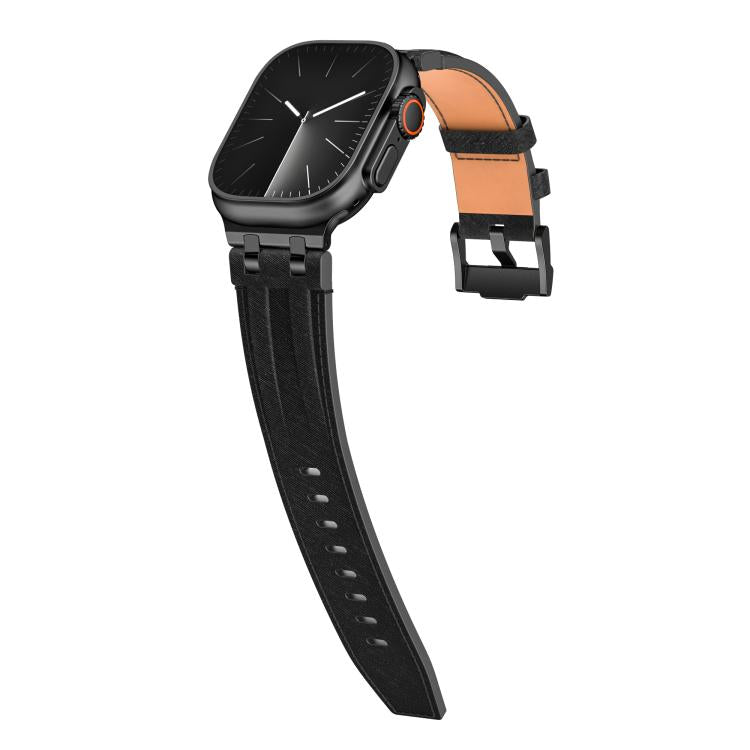 For Apple Watch 46mm / 49mm / 45mm / 44mm Denim Stitching Vegan Leather Watch Band