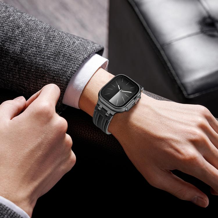 For Apple Watch 46mm / 49mm / 45mm / 44mm Denim Stitching Vegan Leather Watch Band