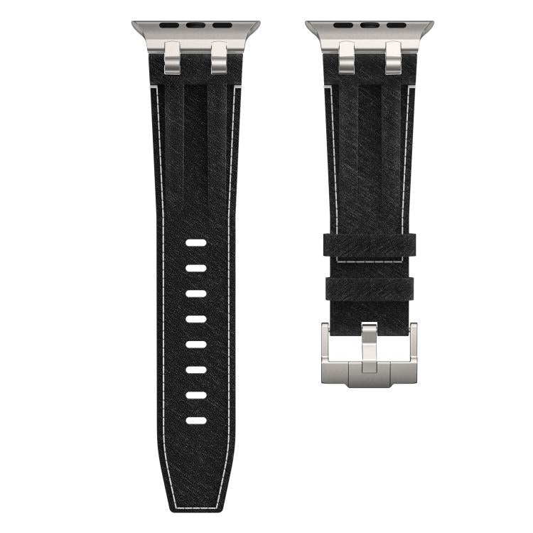 For Apple Watch 46mm / 49mm / 45mm / 44mm Denim Stitching Vegan Leather Watch Band