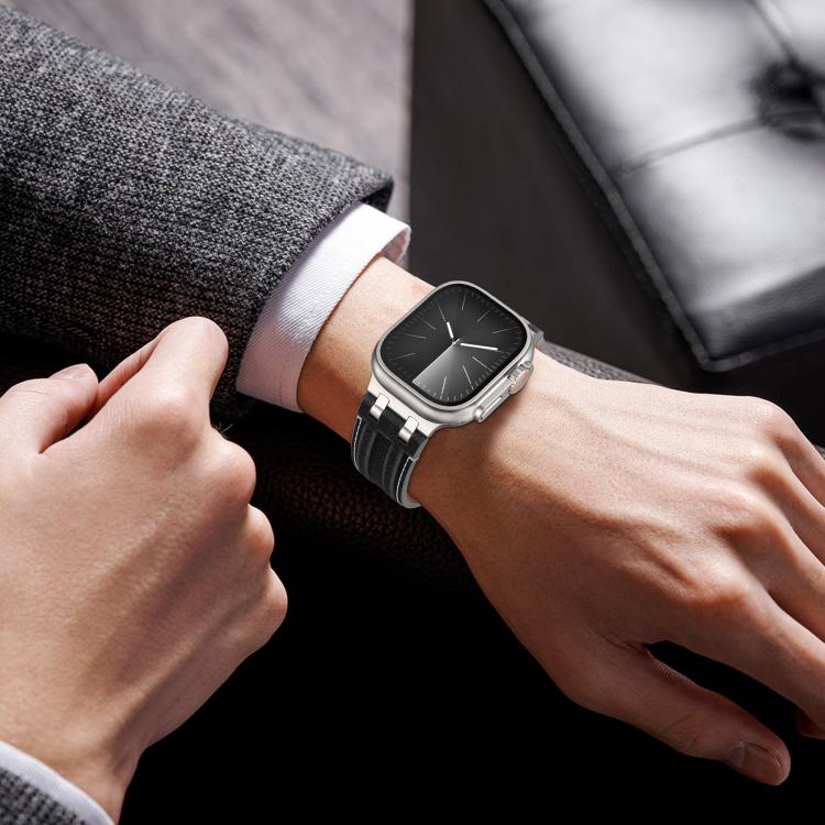 For Apple Watch 46mm / 49mm / 45mm / 44mm Denim Stitching Vegan Leather Watch Band