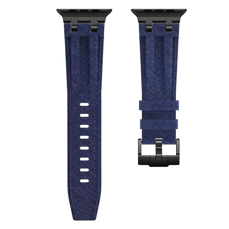 For Apple Watch 46mm / 49mm / 45mm / 44mm Denim Stitching Vegan Leather Watch Band