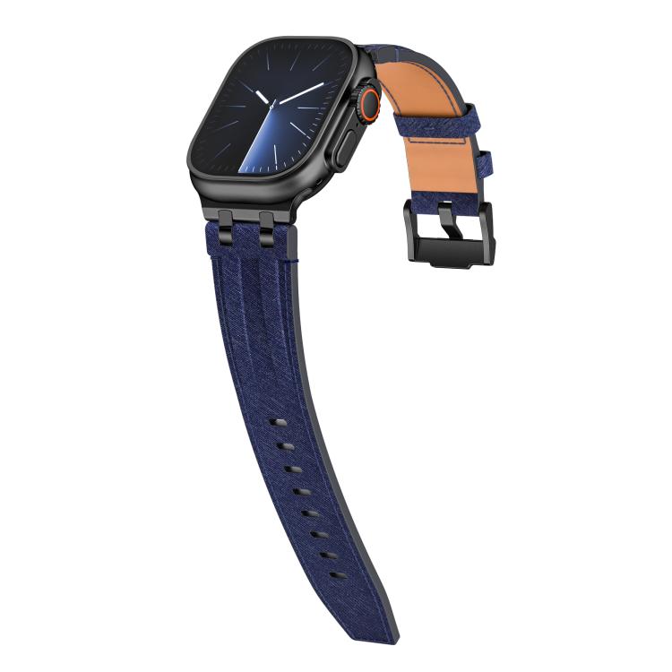 For Apple Watch 46mm / 49mm / 45mm / 44mm Denim Stitching Vegan Leather Watch Band