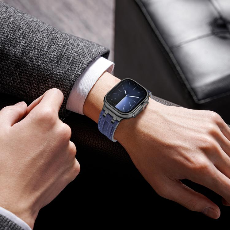 For Apple Watch 46mm / 49mm / 45mm / 44mm Denim Stitching Vegan Leather Watch Band