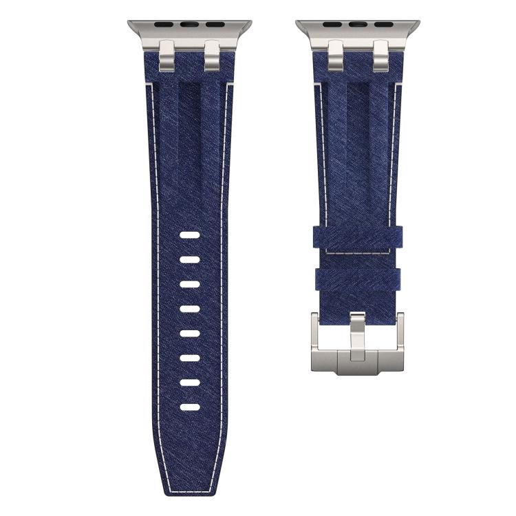 For Apple Watch 46mm / 49mm / 45mm / 44mm Denim Stitching Vegan Leather Watch Band
