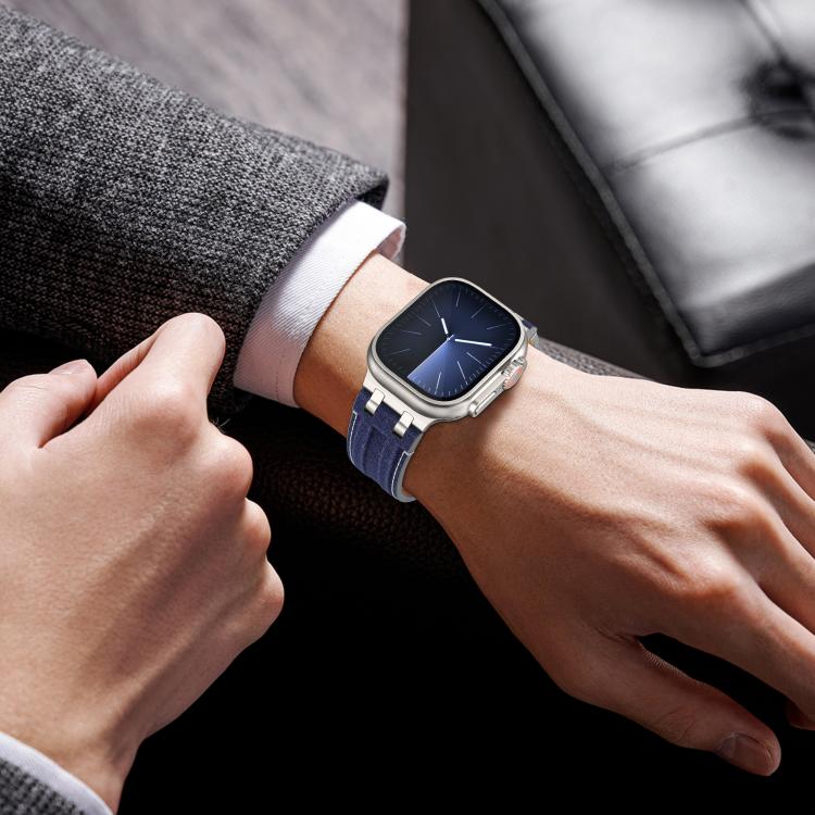 For Apple Watch 46mm / 49mm / 45mm / 44mm Denim Stitching Vegan Leather Watch Band