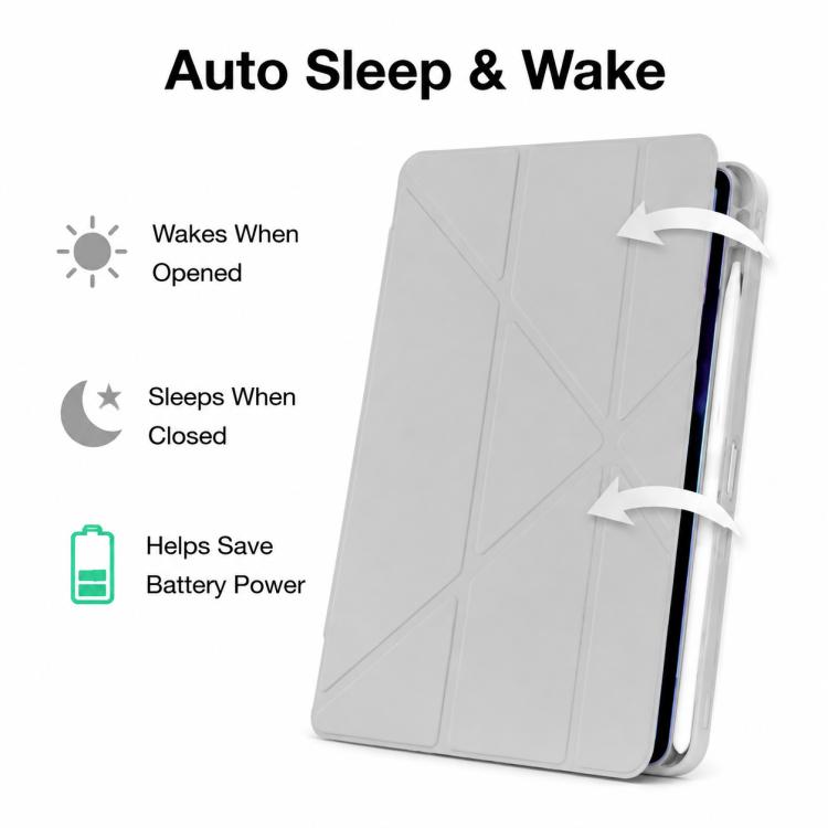 For iPad 2025 / 2022 XDcase Rice Grain Texture Y-fold Holder Smart Tablet Leather Case with Pen Slot