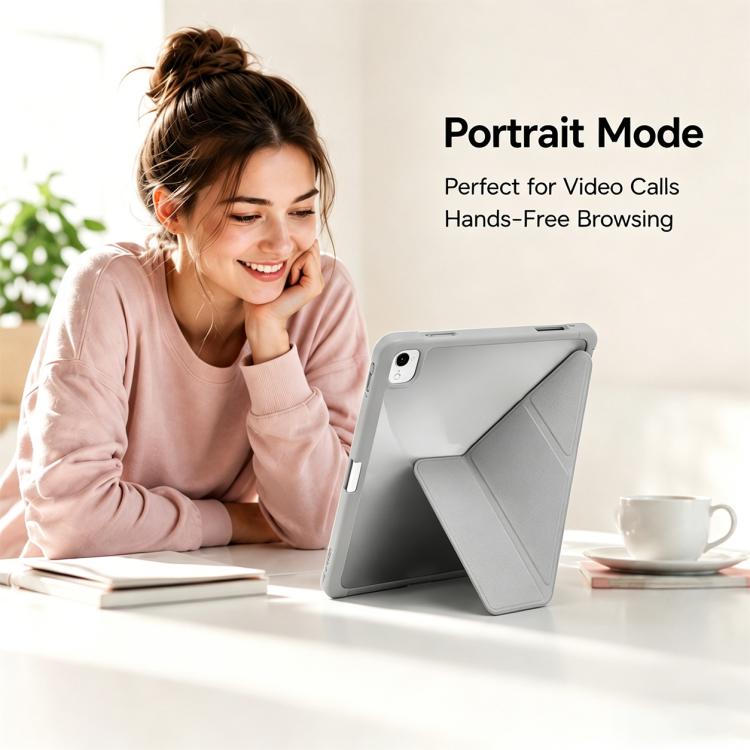 For iPad 2025 / 2022 XDcase Rice Grain Texture Y-fold Holder Smart Tablet Leather Case with Pen Slot