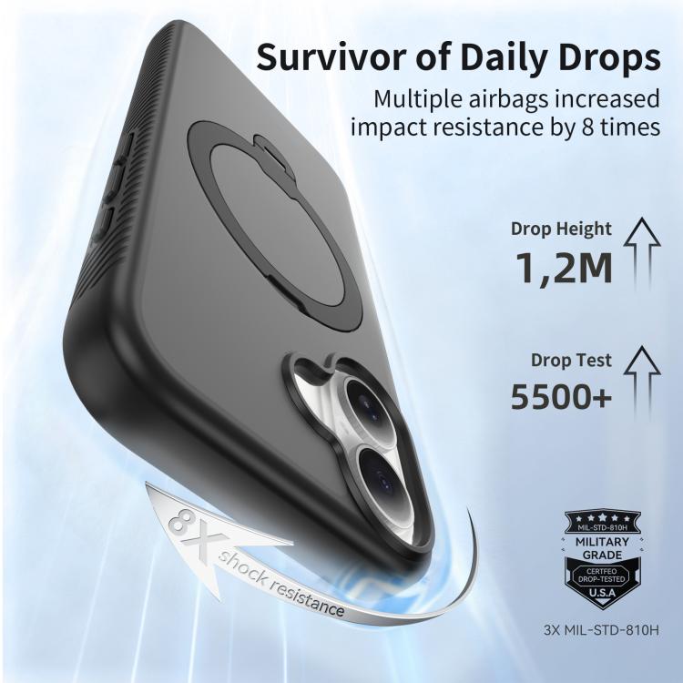 For iPhone 16 Magnetic 360 Rotating Stand Airbag Shockproof Phone Case