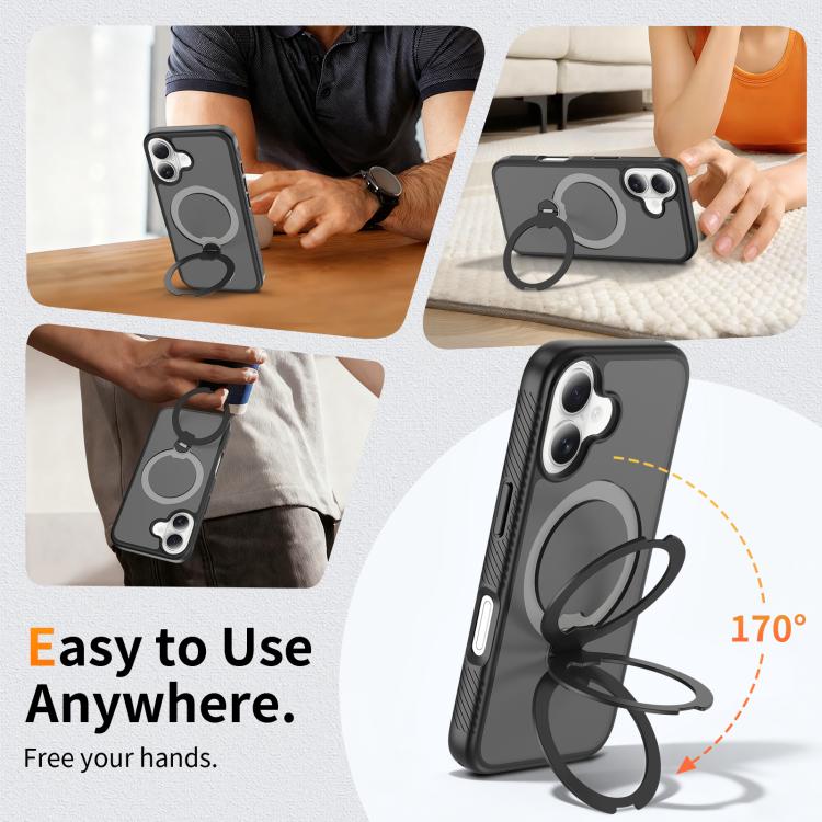 For iPhone 16 Magnetic 360 Rotating Stand Airbag Shockproof Phone Case