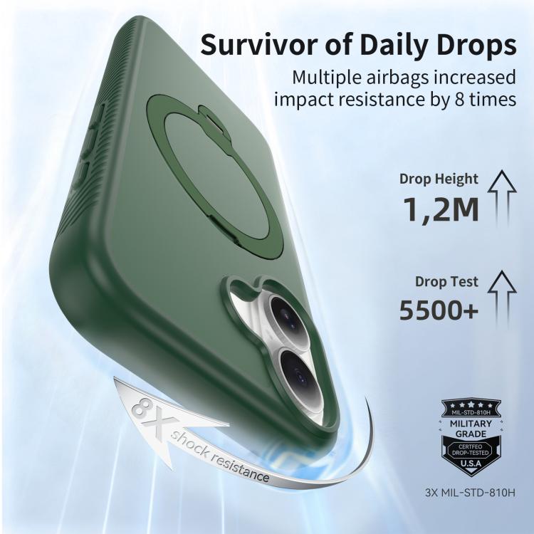 For iPhone 16 Magnetic 360 Rotating Stand Airbag Shockproof Phone Case