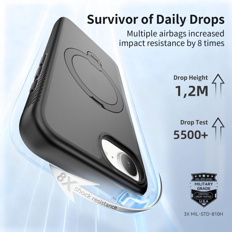 For iPhone 16e / 17e Magnetic 360 Rotating Stand Airbag Shockproof Phone Case