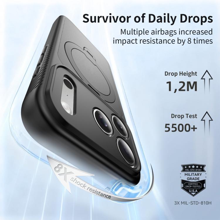 For iPhone 17 Pro Magnetic 360 Rotating Stand Airbag Shockproof Phone Case