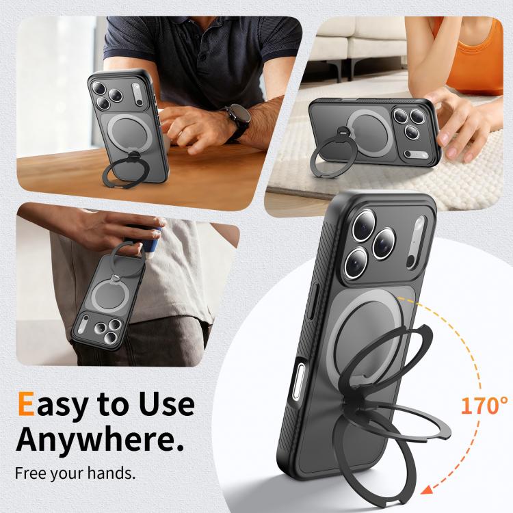 For iPhone 17 Pro Magnetic 360 Rotating Stand Airbag Shockproof Phone Case
