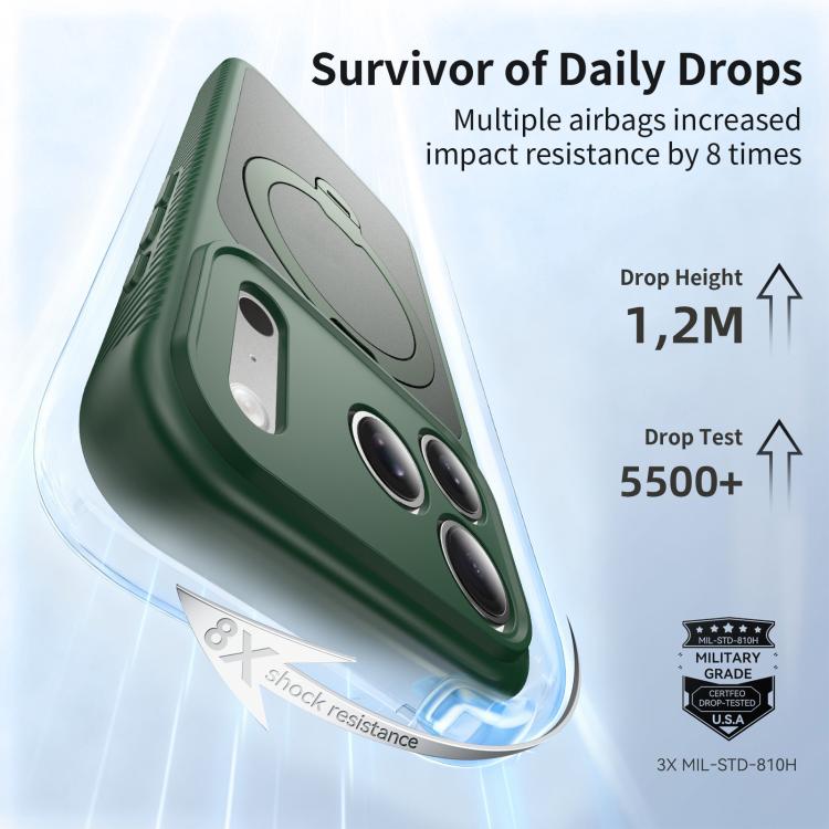 For iPhone 17 Pro Magnetic 360 Rotating Stand Airbag Shockproof Phone Case