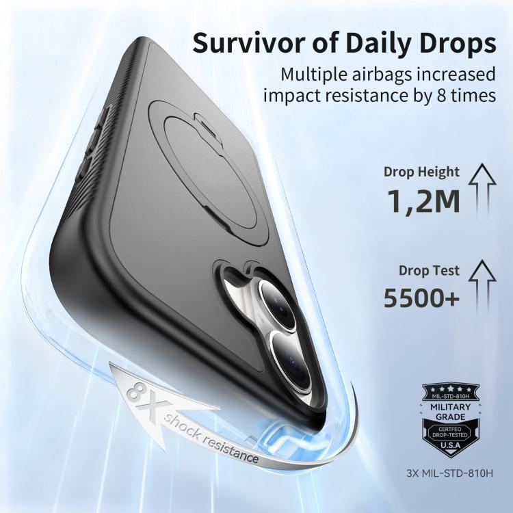 For iPhone 17 Magnetic 360 Rotating Stand Airbag Shockproof Phone Case