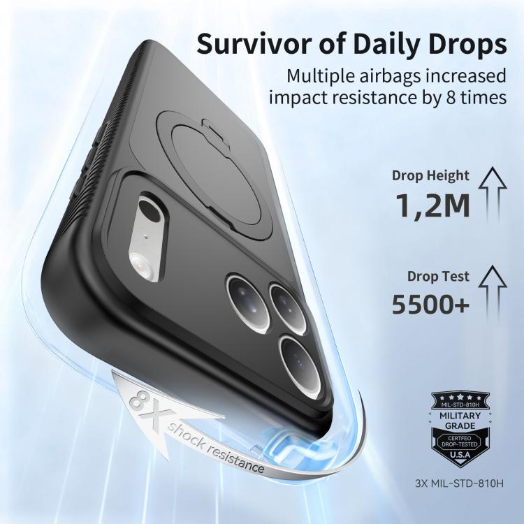 For iPhone 17 Pro Max Magnetic 360 Rotating Stand Airbag Shockproof Phone Case