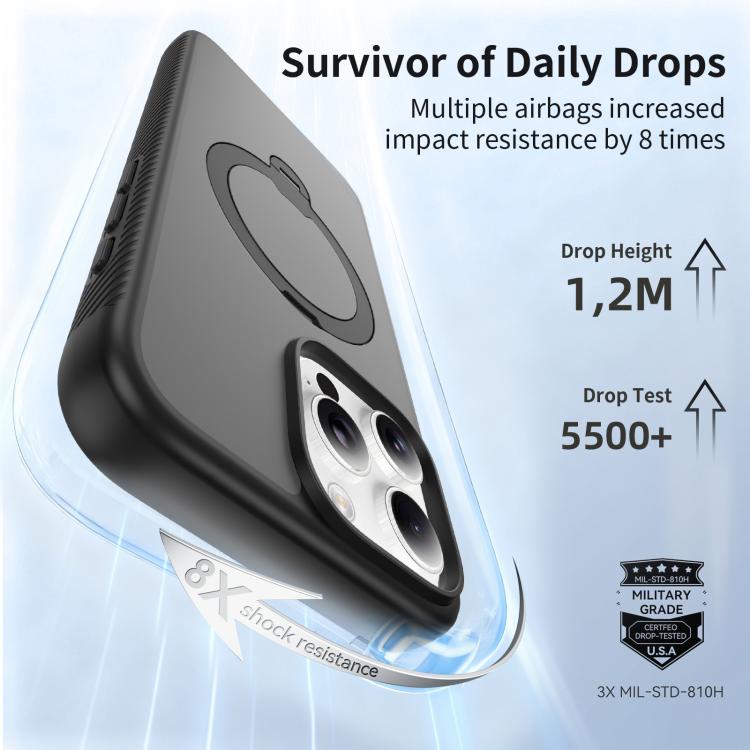 For iPhone 16 Pro Max Magnetic 360 Rotating Stand Airbag Shockproof Phone Case