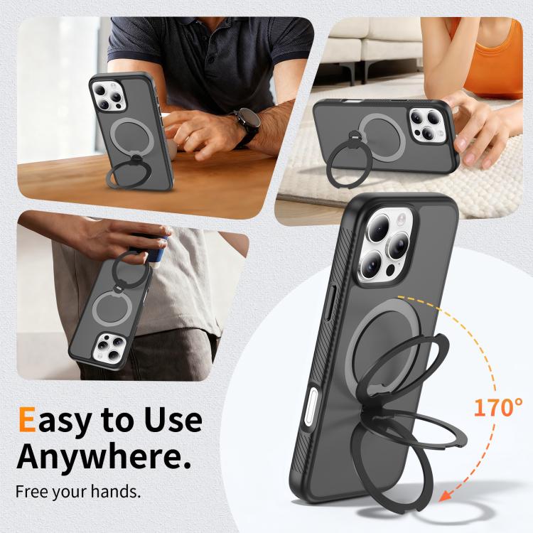 For iPhone 16 Pro Max Magnetic 360 Rotating Stand Airbag Shockproof Phone Case