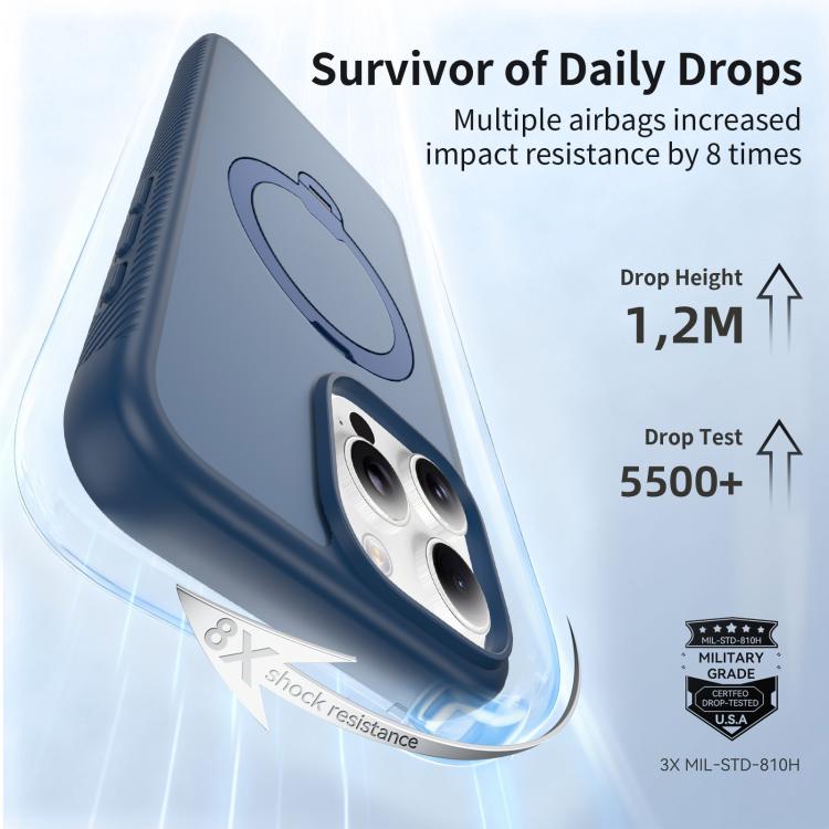 For iPhone 16 Pro Max Magnetic 360 Rotating Stand Airbag Shockproof Phone Case