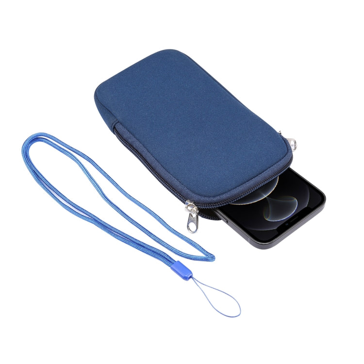 Universal Elasticity Zipper Protective Case Storage Bag with Lanyard For Huawei Mate 20 X / 7.2 inch Smart Phones