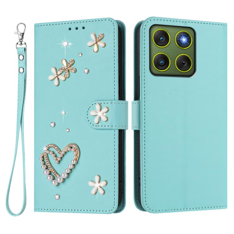 For Motorola Edge 70 5G / X70 Air 5G ZS01 Double-Layer Heart Floral Vegan Leather Phone Case with Wrist Strap
